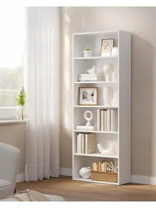 Cloud White 6-Tier Bookshelf 9.4 X 23.6 X 63.3 Inches Open Storage Shelves for Living Room Home Office Dinning Room Bookcase Furniture