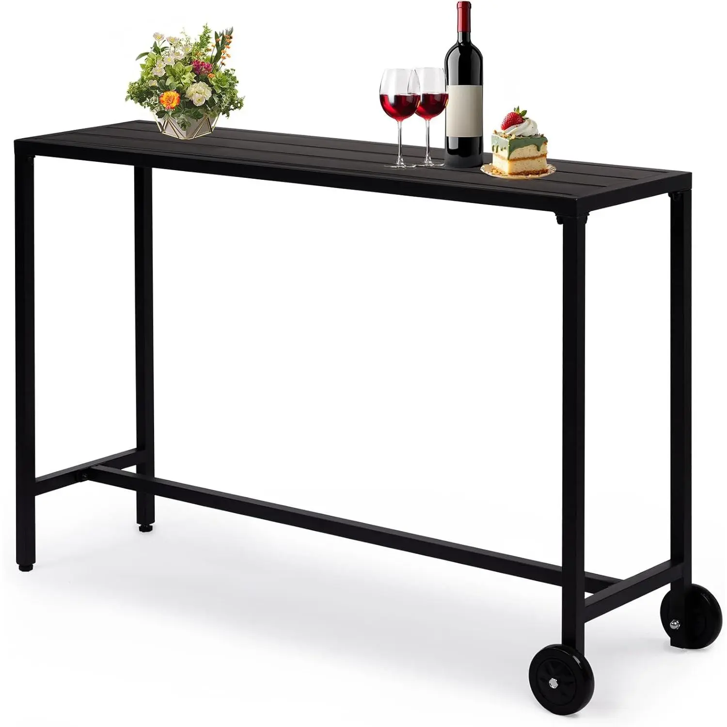 Outvita Outdoor Bar Table, 37" Height Patio Pub Table with Waterproof Frame and Adjustable Foot for Hot Tub, Patio, Backyard, Balcony, Hallway, Bistro Rectangle, Black Summervibes