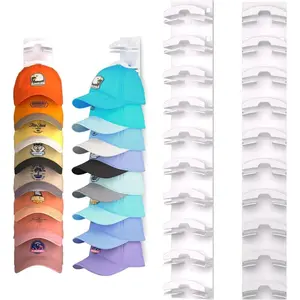 2-Pack White Hat Organizer, Strong-Hold Multilayer Rack with Adhesive Base & Dual Mounting Options for Wall/Door/Closet, Home Decor Shelves for Cap Storage