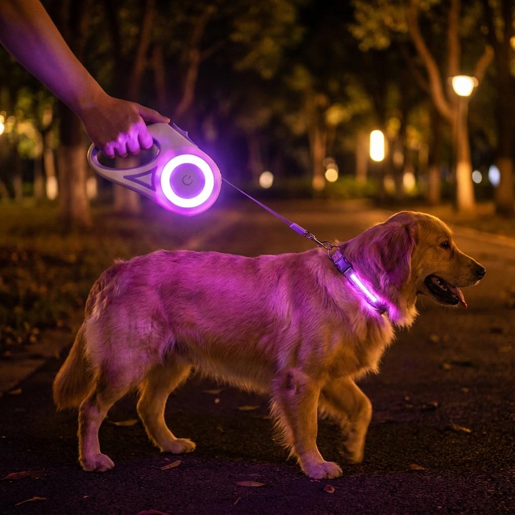 Pawzseek  LED Retractable Dog Leash for Night Walking,Walking Your Dog at Night Feels Different With This,This Glowing Dog Leash Is a Game Changer