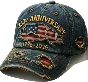 USA 250th Anniversary Distressed Casual Cap,Patriotic Theme 1776-2026 Commemorative Baseball Cap,Traditional American Tribute Hat Gift Honoring Patriots & Veterans Blue, Commemorative Cap