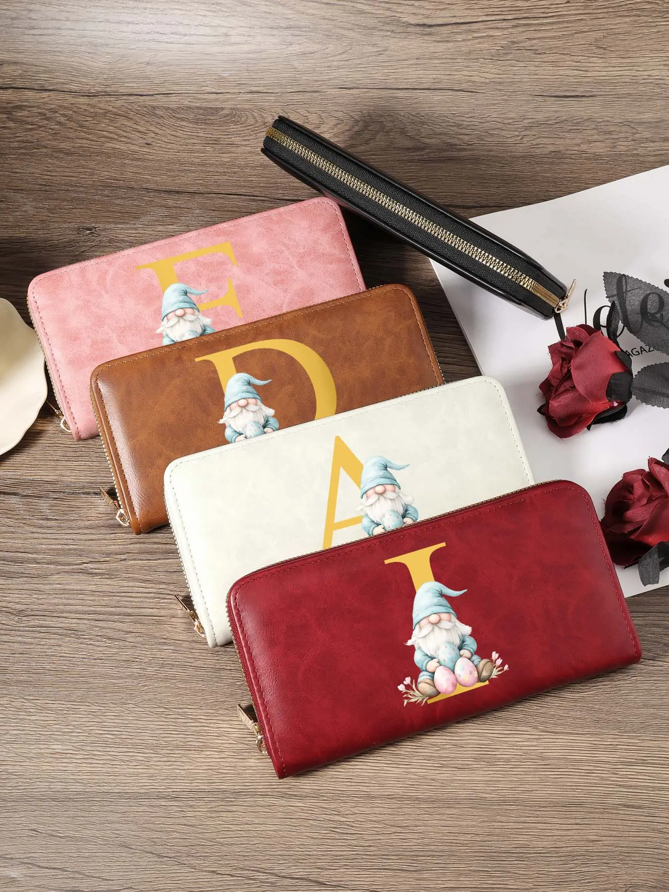 Casual Initial Floral Long Zipper Wallet, Comfortable Large Capacity Monogram Clutch Bag Multi-Slot Portable Card Holder for Women Daily Outings & Travel