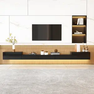 FUFU&GAGA Floating TV Console Media Console with High Gloss Drawers & Lights, Modern Wall Mounted TV Stand Floating Media Center for Living Room Black