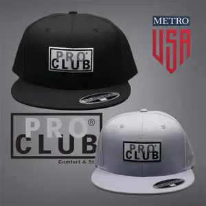 Retro Flat Hat Casual PRO CLUB Logo Snapback Hat Hip Hop LA Streetwear Casual Hat Black ,Gray ,Cotton Plain Summer Winter