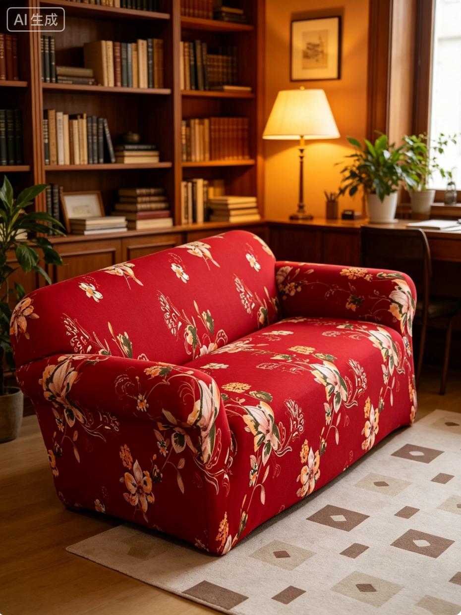 Bold Red Floral Stretch Sofa Cover | Form-Fitting Slipcover for Boho & Cottage Vibes
