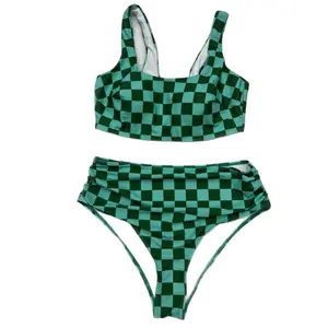 YOUNGDEER Plus Size Bikini Set for Women, High Waisted Swimsuit, Tummy Control Printed Two Piece Bathing Suit
