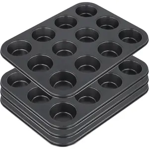 12-Cup Muffin Pan, Non-Stick Cupcake Baking Tin, 4 Pack Carbon Steel Cup Cake Tray for Oven Baking Cheesecake, Quiche, Easy Clean, Gray, 13.9"x10.4"x1.1"