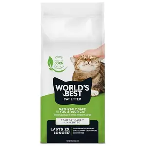 World’s Best Cat Litter Comfort Care 8lb | 99% Dust-Free Natural Corn Clumping Litter, Flushable & Long-Lasting Odor Control
