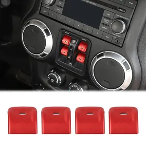for Jeep JK JKU 2012-2018 Window Control Switch Button Cover, 4Pcs Aluminum Alloy Window Switch Cover Trim Interior Accessories Compatible with Jeep Wrangler JK 2012-2018(4Pcs,Red)