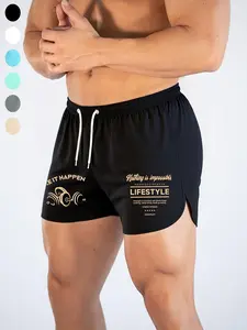 Men's Letter Print Drawstring Waist Summer Fitness Running Shorts, Workout Shorts, Lightweight Athletic Shorts, Lightweight Comfortable Cool Sportswear, Fitted Design for All Seasons