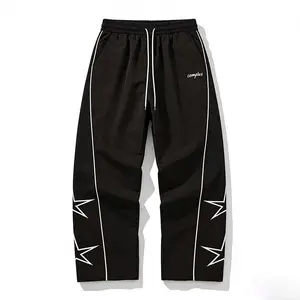 Men's Baggy Parachute Cargo Pants Elastic Waist Joggers Streetwear Sweatpants for Casual Hiking Track Wide Leg Trousers Hip Hop Y2K Fashion Oversized Drop Crotch Lounge Pants with Pockets