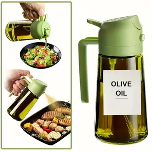 2-in-1 16oz Glass Olive Oil Dispenser & Spray Bottle, Auto Flip Cap, BPA-Free Food Grade Glass, Green Accents, Mess-Free Cooking, Perfect for Air Fryer, BBQ, Salad Dressing, Kitchen & Outdoor Use, Leak-Proof Durable Dual-Function Olive Oil Sprayer