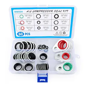 60 PCS A/C System Compressor Gasket Seals, 9 Sizes Automotive Air Conditioning Compressor Port Seal Washer Kit, Universal Repairs Gasket Bonded Seal Assortment Set