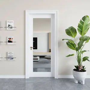 French Slab Door,1-Lite Mirror Solid Wood Slab Interior Doors Pre-Assembled for Pantry Laundry Closet Bathroom,White Primed Panel Door,w/o Hardware