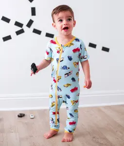 First Responder Romper, Super Soft Bamboo Short Sleeve Baby Coverall with Front Dual Zipper and Cuffed Ankles, Lightweight Year Round One Piece Outfit, First Responder Print, Size [0-3M/3-6M/6-9M/9-12M]