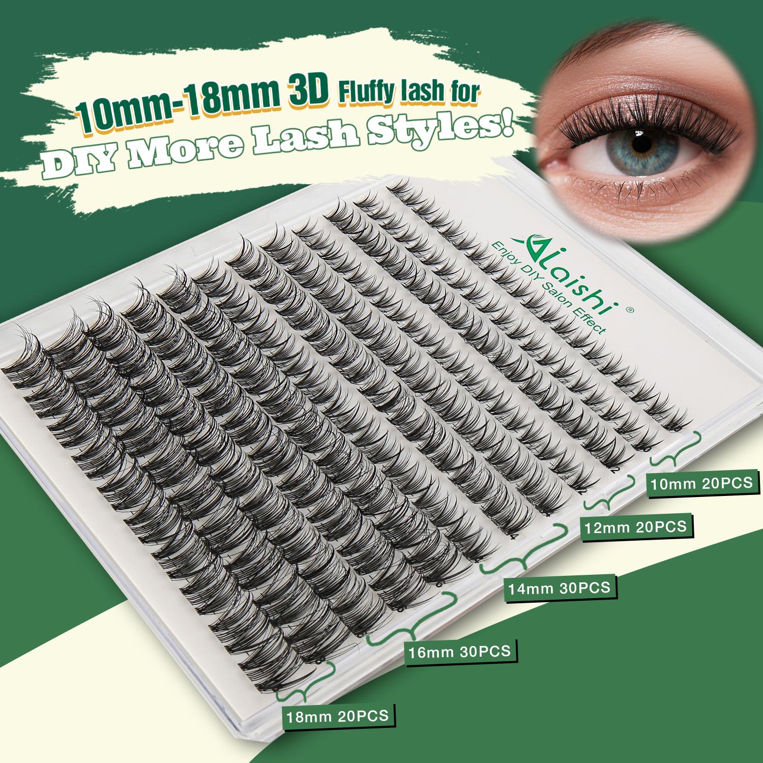 Ailaishi Cat Eye Lash Clusters Kit,  10‑18mm,120pcs D Curl Soft Natural Lashes with Bond and Seal, Remover, Tweezers, DIY 3D Cluster Eyelash Extensions, Natural Fake Wispy Individual Clusters