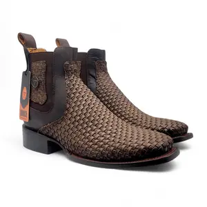 Mens Square Toe Petatillo Botin – Genuine Leather Handcrafted Western Ankle Boot H42R3107