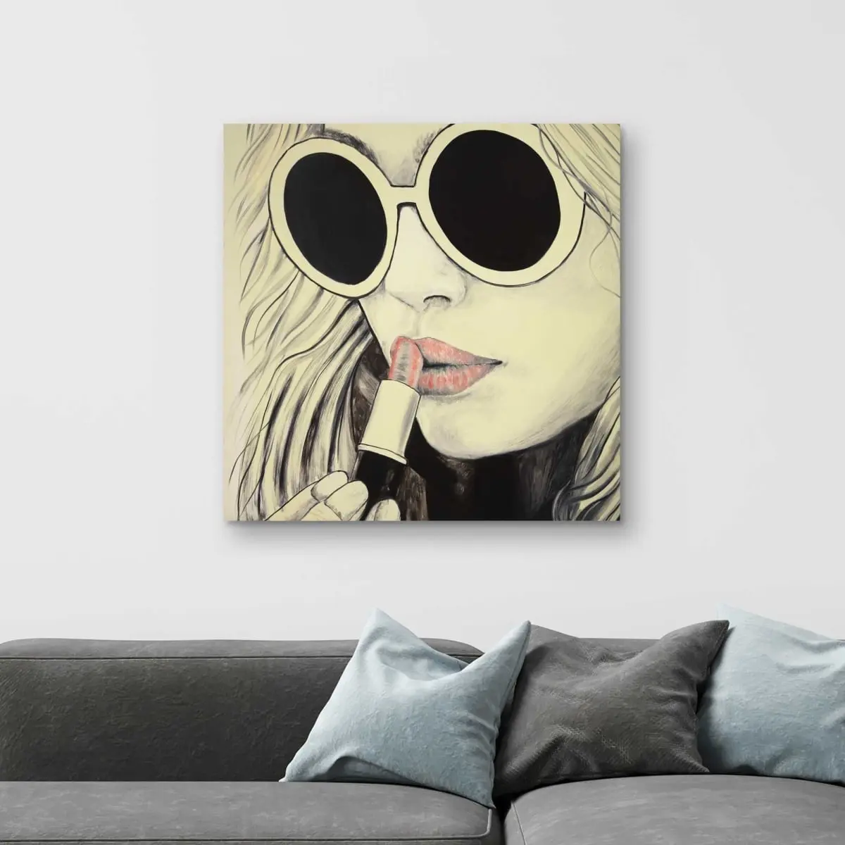 212 MAIN Artistic Figurative Woman Wall Art Photo, 32x32 in. High-Def Pink Lips Colorful Print Poster, Home Aesthetic Decoration, Ideal Gift for Decor Enthusiasts