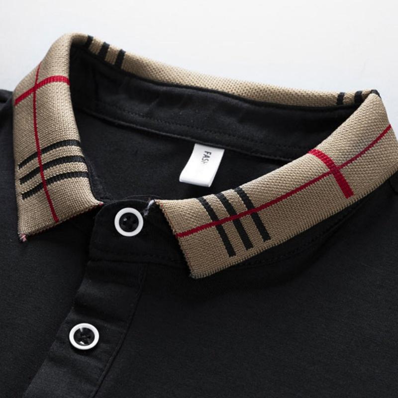 1 piece men’s casual multifunctional short-sleeve polo shirt with letter embroidery; classic plaid striped color-block men’s polo shirt