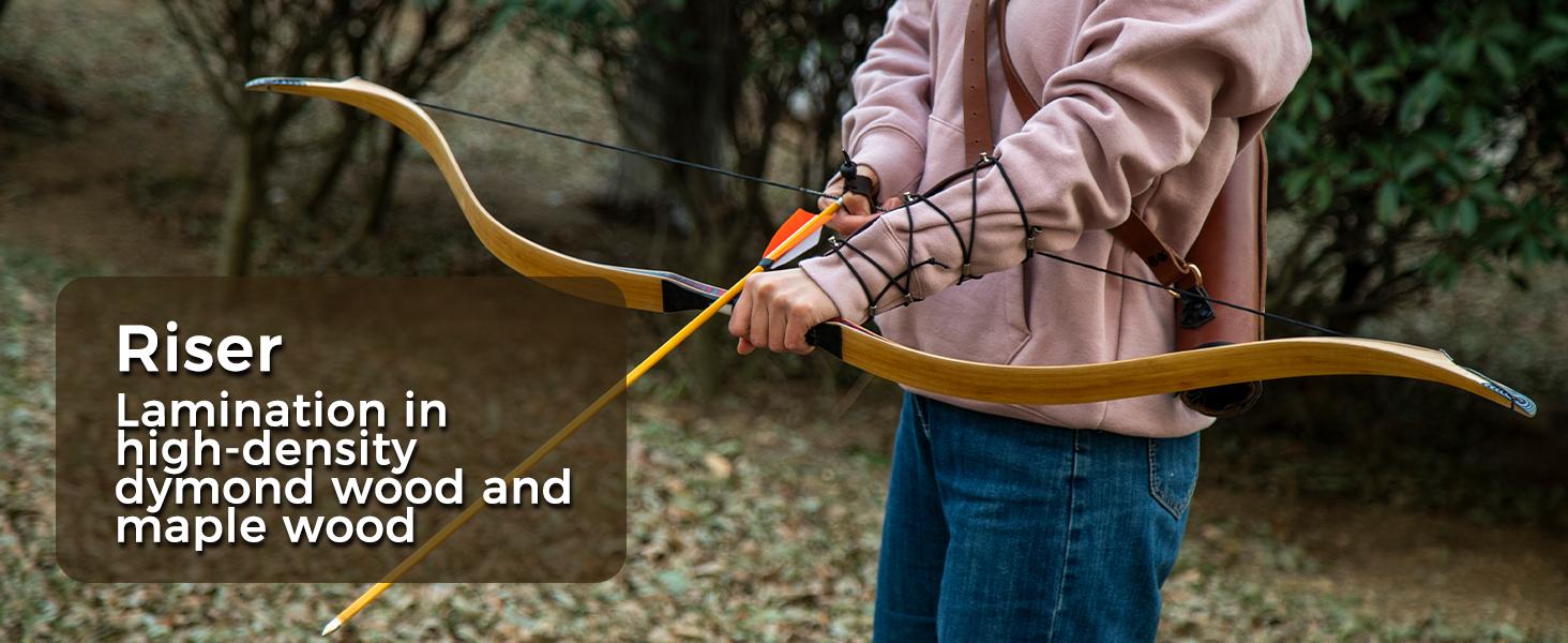 DEERSEEKER OUTDOOR 52" Handmade Ambidextrous Recurve Horsebow - 20-70 lbs dw, Anti-Shock Grip, Exotic Look, for Hunting/Target & Horseback Shooting