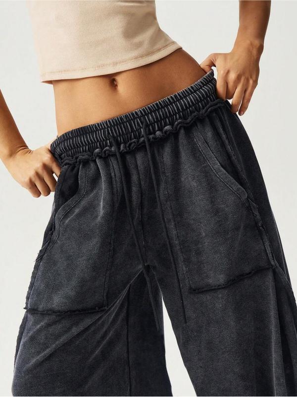 BOHO Ladies' Casual Knitted Patchwork Color Loose Wide-Leg Washed Pants
