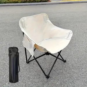 330 Lbs Heavy Duty Moon Chair Folding Chairs with Compact Foldable Steel Frame, Padded Quad Lumbar Back, Side Pockets, and Carry Bag