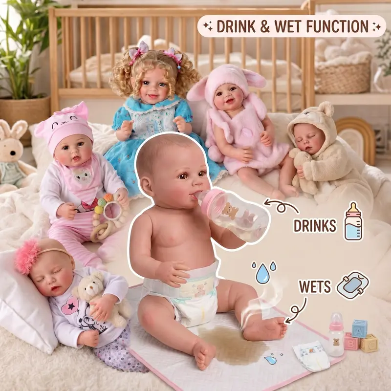 BABESIDE Non-Magnetic Pacifier Durable Realistic Reborn Baby Doll Girl - 17/20 in Full Body Soft Vinyl Doll with Drink & Wet Function, CPSC & ASTM F963 Standards, Interactive Play, Cool/Christmas Gifts for 3-4 Years Kids