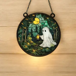 Cute Ghost Plant Suncatcher Window Hanging, Monstera Decor, Plant Lovers, Magic Mushroom Ornament, Indoor Decor Suncatcher Ornament