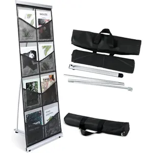 Mesh Literature Brochure Holder with 8 Pocket Portable Magazine Display Roll Up Magazine Rack Lightweight Floor Standing Catalog Office Brochure Display Stand for Business Trade Shows Black