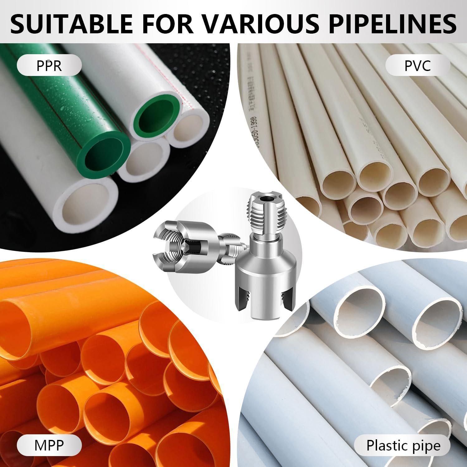 1/2'' 3/4'' PVC Pipe Thread Cutting Tool Integrated Internal & External Pipe Threading Tool Upgrade Pipe Thread Cutting Tool for Plumbing DIY Repairs