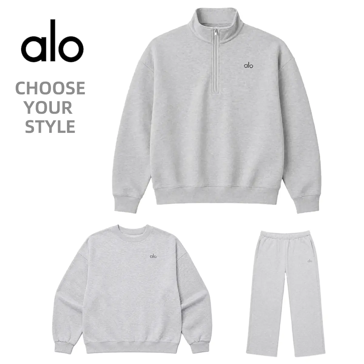 ALO Accolade Collection 1/4 Zip Pullover, Crewneck Sweatshirt & Straight Leg Sweatpants, Unisex Fleece Lounge Essentials