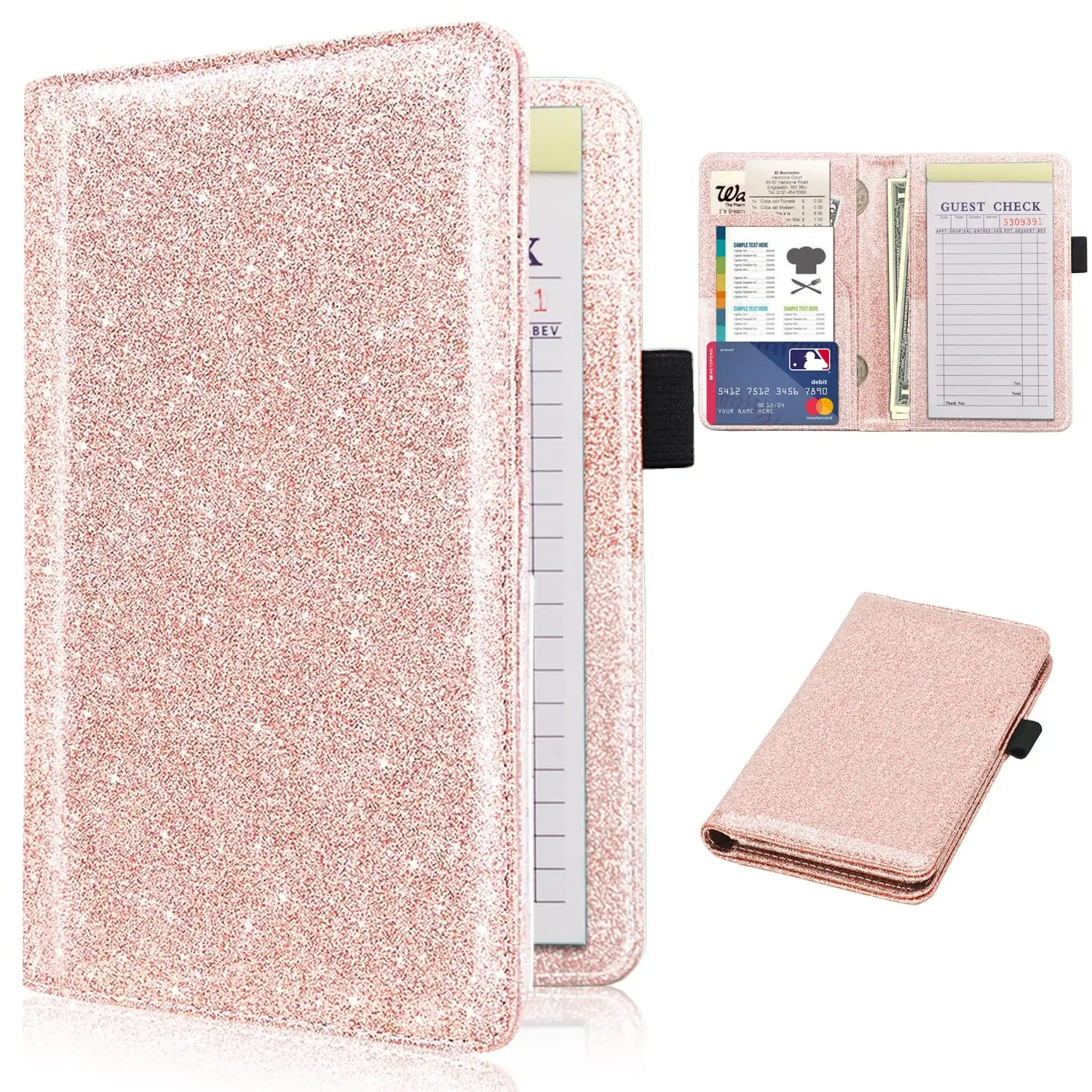 Vegan Leather Multifunctional Stationery Organizer Wallet - Office Accessories, Server Apron Size, 7 Storage Pockets, Pen Holder, Water-Resistant, Tall Compact for Waitstaff Organized on the Job