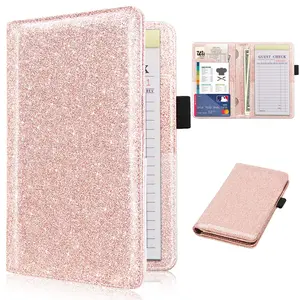 Server Books for Waitress, Cute Waitstaff Organizer Wallet Support with 7 Storage Pockets for Recipes and Guest Check, Leather Waiter Book Fit Server Apron, Rose  Glitter