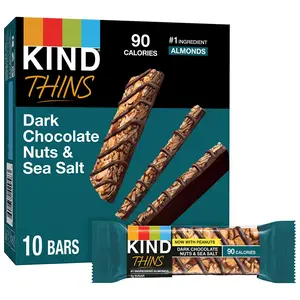 THINS Dark Chocolate Nuts & Sea Salt Bars (Now with Peanuts), Gluten Free, 4g Sugar, 0.74 oz bars, 10 count