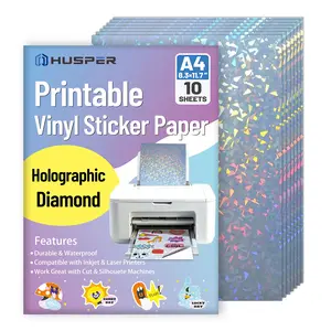 10 Sheets Diamond Holographic Vinyl Sticker Paper, A4 Size, Waterproof & Self-Adhesive, Durable, Inkjet & Laser Printable, Broken Glass Pattern, Vinyl Decal Sticker