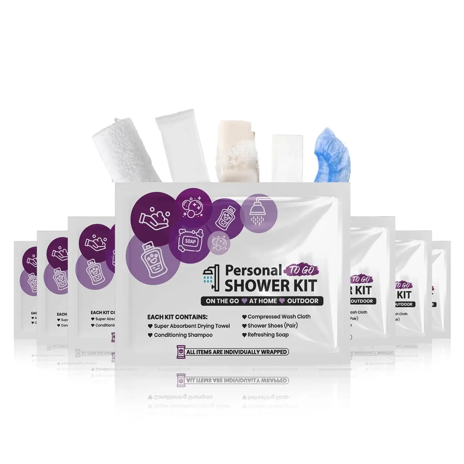 Compact Personal Shower Kit To-Go– Your Hygiene Companion for Travel, Gym, Camping | Shower on the Go All in One (10) Purple Body Care Plastic Soap Comfort Cosmetics Skin Repair Skin Care Pack Skin Care