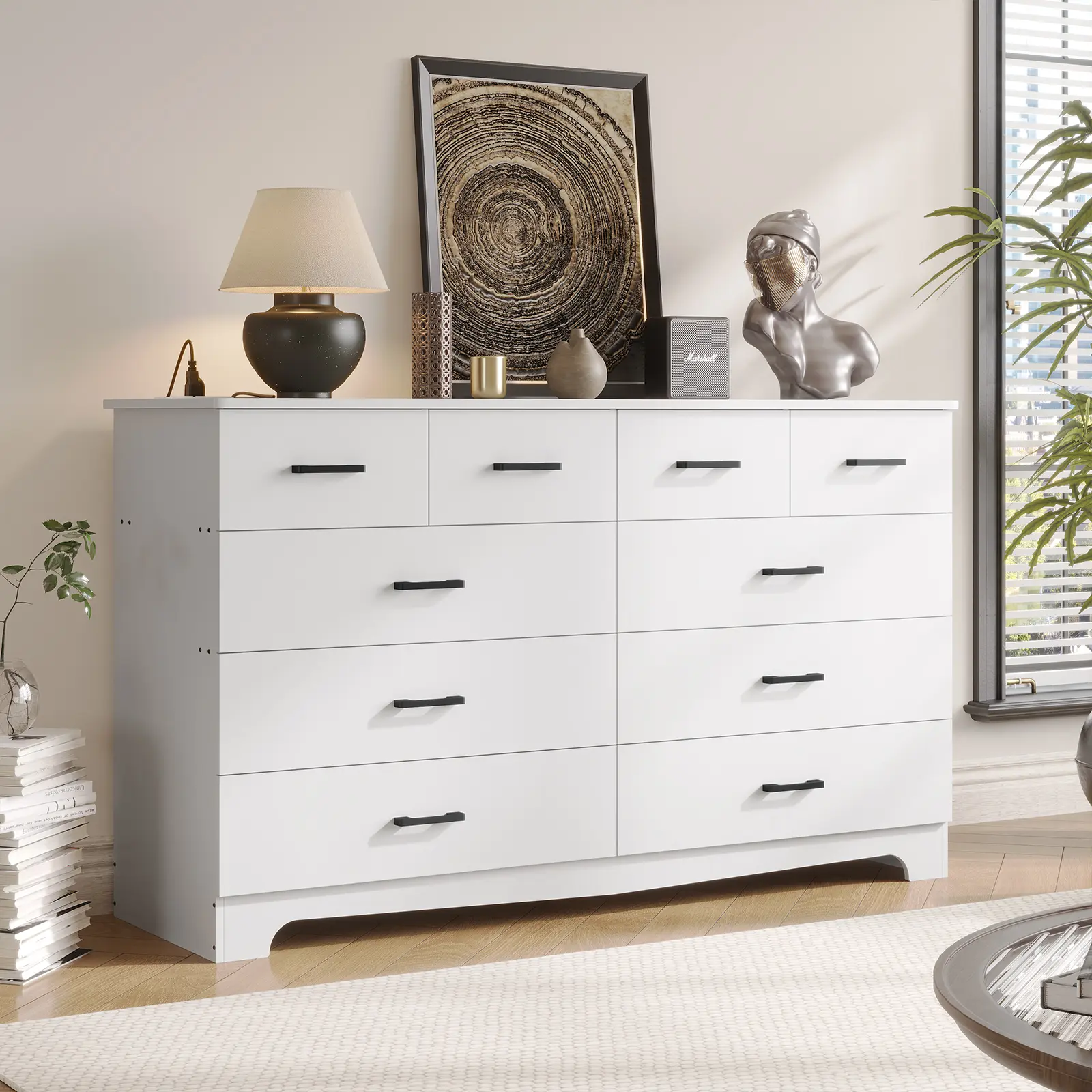 The 10 Drawer Dresser for Bedroom Large Chest of Drawers with Charging  Station 55.1'' Wide Storage Clothes Closet Organizer Long Dresser TV Stand  for Living Room - TikTok Shop
