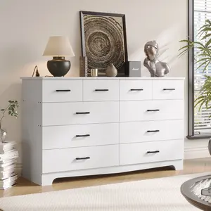 Hasuit 10 Drawer Dresser for Bedroom Large Chest of Drawers with Charging Station 55.1'' Wide Storage Clothes Closet Organizer Long Dresser TV Stand for Living Room