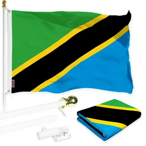 G128 Combo Pack: 6 Ft Tangle Free Aluminum Spinning Flagpole (White) & Tanzania Tanzanian Flag  3x5 Ft, LiteWeave Pro Series Printed 150D Polyester | Pole with Flag Included