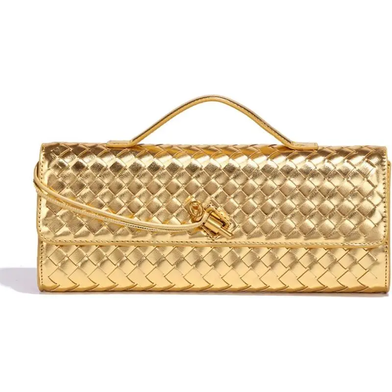 Women's Handmade Woven Evening Bag Leather Shoulder Clutch Handbag Fashion Crossbody Purse