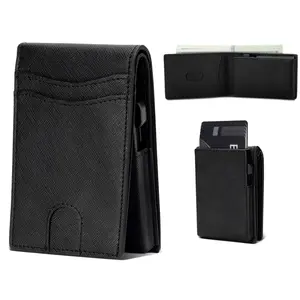 Men’s 2-in-1 Metal Card Holder & Wallet, Multifunctional Aluminum Alloy Leather Flip Cover Money Clip, Anti-Skimming Luggage & Bags Accessory
