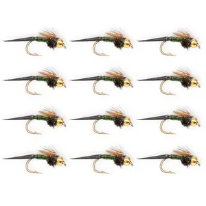 Floating Feather Supply Copper John Green Fly 12 Pack – Trout Attractor Nymph Size 14