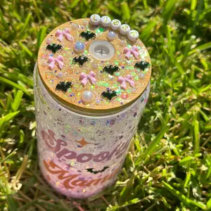 16oz Glass Custom Glitter Cup WITH Wrap
