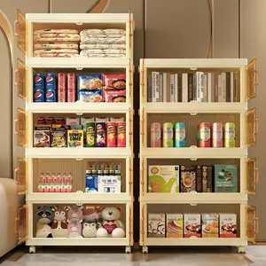 5 Tier Folding Storage Containers with Wheels Stackable Collapsible Plastic Bins Durable Organizer for Kitchen Pantry and Closet Maximizing Space Multilayer Racks 60 Model 130cm