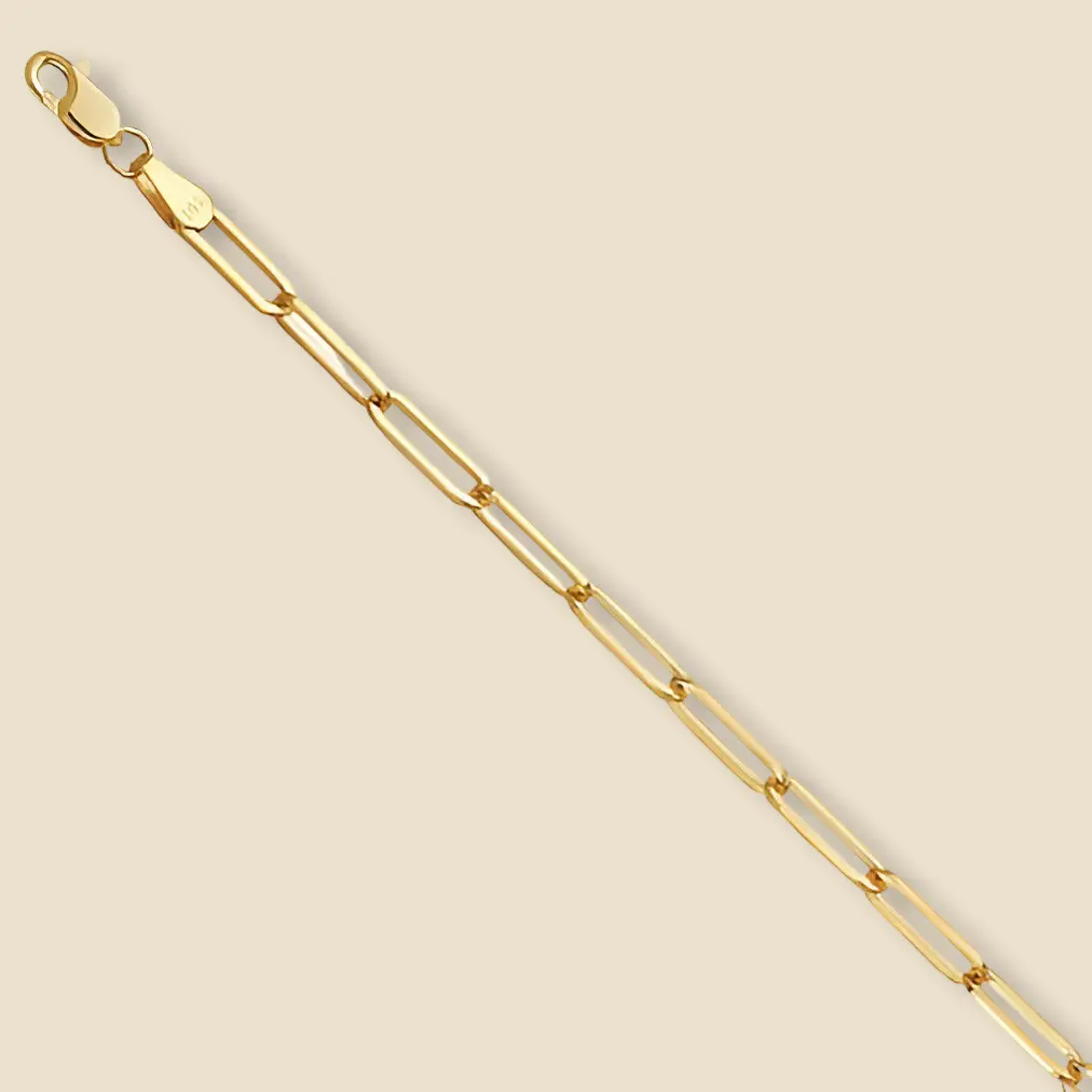 14K Solid Gold 3.0mm Solid Square Paperclip Chain Necklace