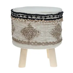 HomeRoots Boho Beige & Black Cotton-Jute Footrest Stool (Model 402695), Foot Rest Stool