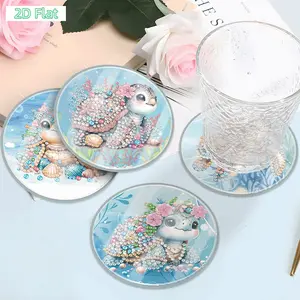 2D FLAT4pcs Acrylic DIY Diamond Painting Coasters Kits with Holder Diamond Painting Art Coaster Kit Can Be Washed With Water Diamond PDIY Diamond Painting Kit for Adults & Beginners, No Skills Needed. Sparkling Art to Brighten Rooms & Perfect Festive Gift
