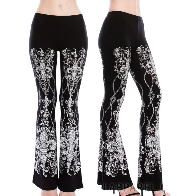 FLARED FLEUR McBling Flare Pants Rhinestone Made in USA Comfortable Stretchy Rock retro emo punk Boutique Floral Fitted Womenswear Chic Crystal Curvy Maxi
