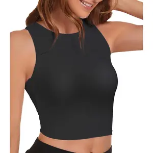 Workout Tank Tops for Women High Neck Yoga Running Crop Tops Sleeveless Lounge Casual Tops No Padding