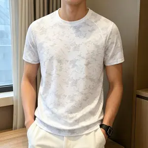 Men's Quick Dry Crew Neck T-Shirt, Dark Print Performance Tee with Breathable Mesh Raglan Sleeves for Running & Fitness